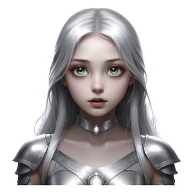 Cinematic girl with large sparkling eyes, Ultra realistic 32k HD, Breathtaking piece of art, rim lighting, hauntingly beautiful art, mostly greyscale, Balanced features, highly detailed digital artwork, glowing with silver light, glowing, high shine, deviant adoptable, highly detailed clothing, remembrance, a painting of white silver, fanciful, enchanting, ghostly, embodying the essence of both reality and fantasy, dreamy, dreamy glow, optical illusion, immaculate composition, complex pose, air composition. The image is so lifelike that it feels as though it could leap off the canvas at any moment sticker