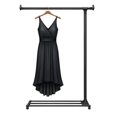 clothing rack with a single elegant black dress hanging sticker