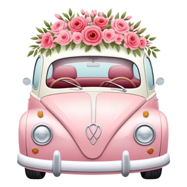 Romantic pastel wedding car with warm-colored pink and red flowers sticker