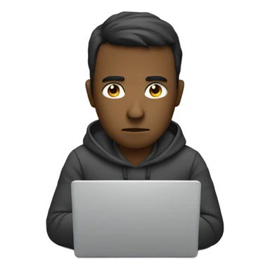 Man sad at laptop (his code did not compile) sticker