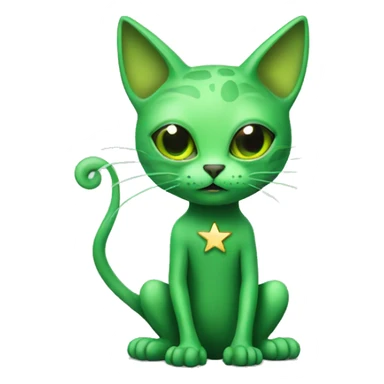 green alien cat with a star sticker