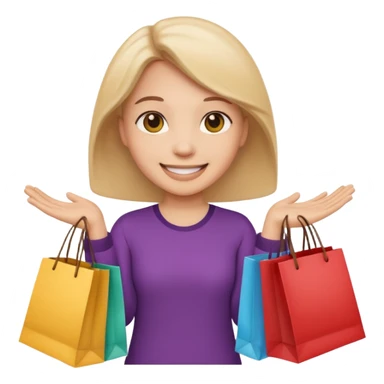 HAPPY EMOJI WITH SHOPPING BAGS IN EACH HAND sticker