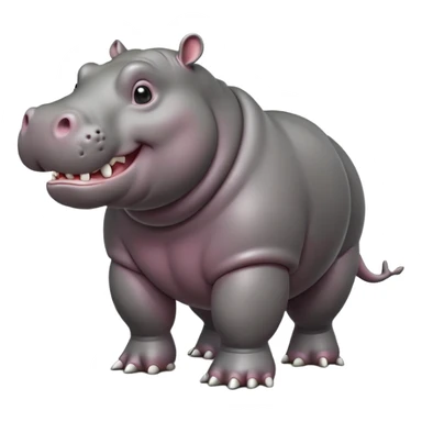 cinematic-hippo-realistic-full-body-side-view-standing-on-all-fours-emoji,-massive-round-frame,-wide-mouthed-grin-exposing-huge-teeth,-head-tilted-dramatically,-thick-grey-hide-glossy sticker