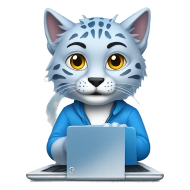 A blue lynx with a laptop sticker