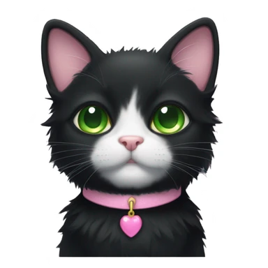 fluffy black tuxedo cat with green eyes and pink nose sticker