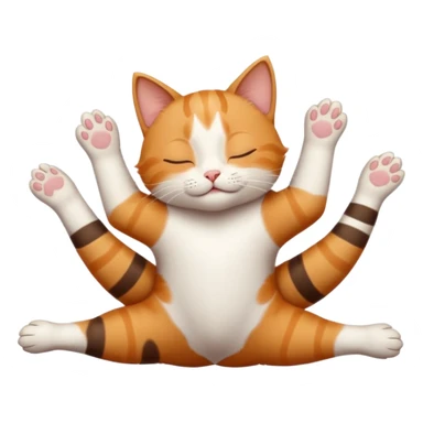 ginger and white small cat eyes closed lying down upside down with paws stretched out straight in different directions sticker