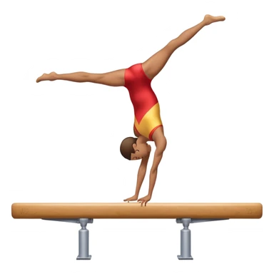 An artistic emoji of a professional sports acrobat performing a stunning balance pose on a narrow beam. The acrobat showcases perfect control, flexibility, and strength, executing an elegant handstand. The background features a bright gymnastics arena with spotlights. sticker