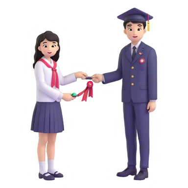 Japanese male high school student giving second uniform button to girl during graduation confession sticker