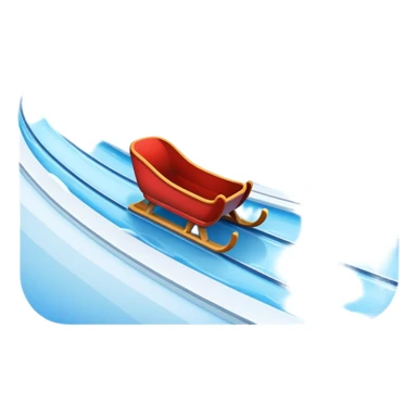 An icon showing a small sled down an icy track. The scene includes dynamic motion lines, icy curves, and a snowy mountain backdrop under a crisp blue sky. Transparent background emphasizes the speed and intensity of the sport. sticker