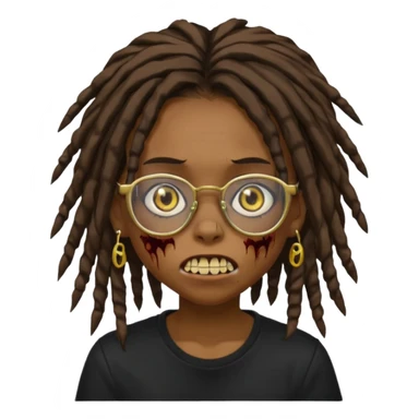 Girl,zombie,glasses,brown,emo,dreads,black shirt,gold teeth, sticker
