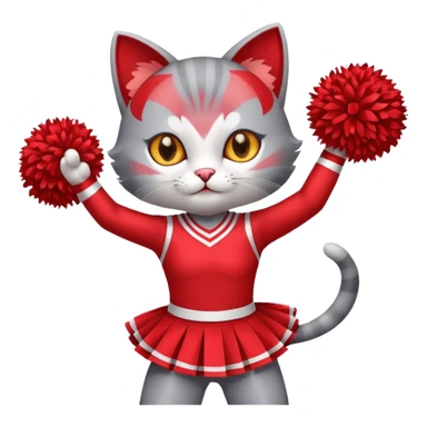 A sleek grey cat cheerleader twirling pom-poms with confident energy. sticker