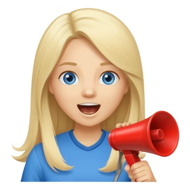 blue eyes blonde girl yelling into megaphone saying timeout long hair smiling sticker