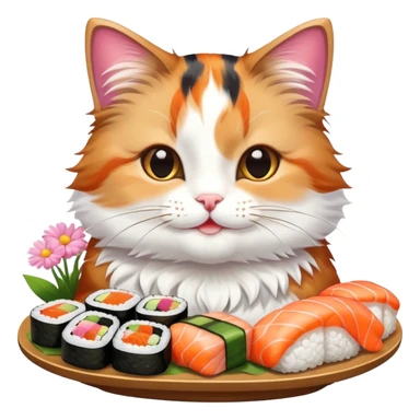 happy cat with flowers and sushi sticker
