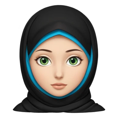 a girl wearing a black hijab and has green and blue eyes with another model of a hijab like a hijab but it's showing the neck Its neckfree sticker