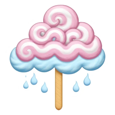 cotton candy on a paper stick, fluffy, pastel yellow, swirling cloud-like texture sticker