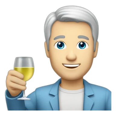 a caucasian man with blue eyes and very short grey hair, toasting with a glass of white wine sticker