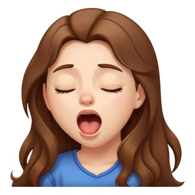 Sleepy girl, long brown hair, yawn sticker