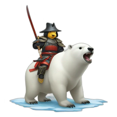 penguin samurai riding a polar bear sticker