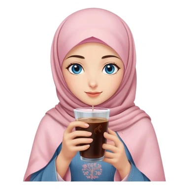 Turkish beautiful finish Konya girl blue eyes with light pink denim hijab islamic dress and had on her hand sakura blossoms in cold brew coffee  sticker