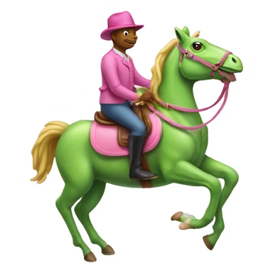 Green Frog riding a pink horse  sticker