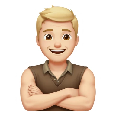 arms crossed holding neck laughing kinda angry guy sticker