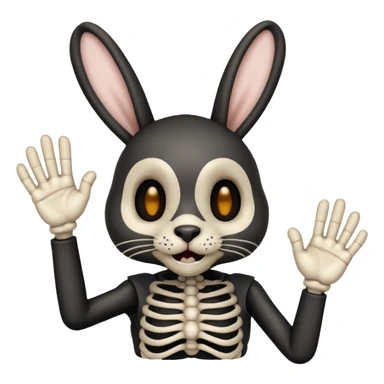emoji d'une tête de lapin squelette noire qui dit bonjour de la main sticker
