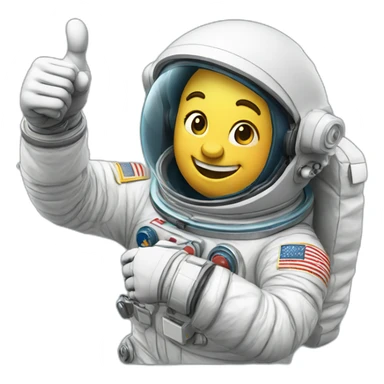 An astronaut doing a spacewalk with a thumbs up and a smile sticker
