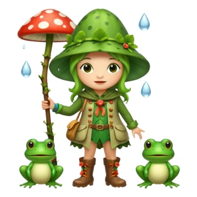 woodland bard woman dressed as frog druid, mushroom hat and rain boots sticker