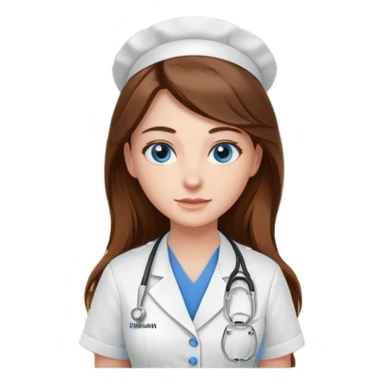 pretty female nursing student with long brown hair, blue eyes inside a classroom at university sticker