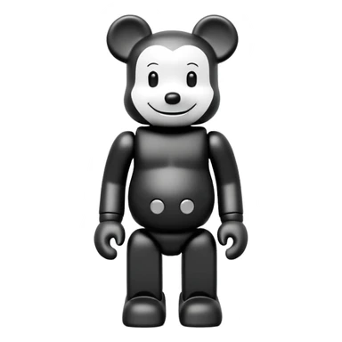 Bearbrick figure with KAWS style but with a happy smile instead of X eyes, simplified toy bear shape with articulated limbs sticker