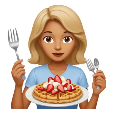 mujer disfrutando wafles con frutilla sticker