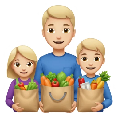 caucasian kids putting groceries in bags smiling sticker