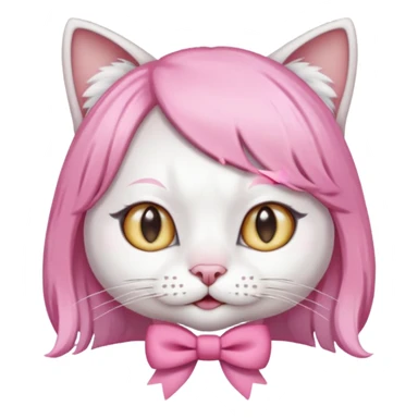 White cat wearing pink wig and bow sticker