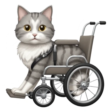 disabled grey and white cat in pet wheelchair sticker