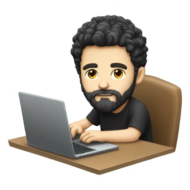 Cute bearded programmer at his laptop, black hare pale skin sticker