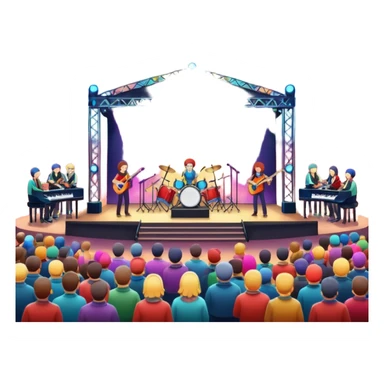 festival concert stage with lights and a band night sticker