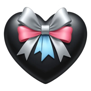 glossy broken black heart with a silver bow and heart pattern on the bow sticker