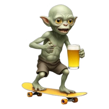 gollum holding beer on a skateboard sticker