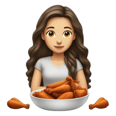 A brunette girl with long hair, eating chicken wings sticker