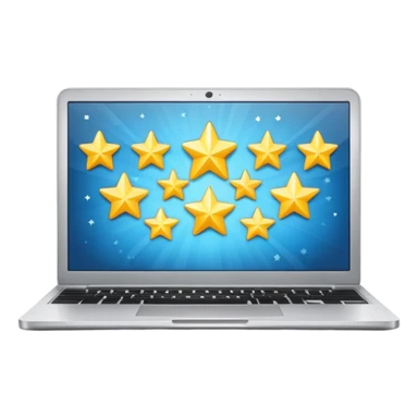 laptop open with screen showing five stars sticker
