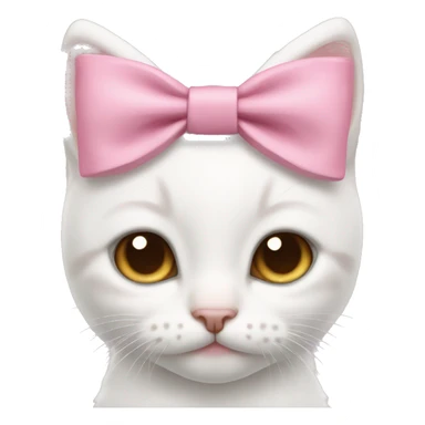 White kitten with brown eyes wearing a pink bow tie on head  sticker