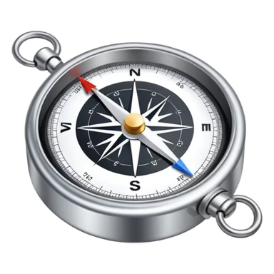 The standard iOS compass emoji 🧭 with a white ribbon threaded through the metal loop at the top of the compass sticker