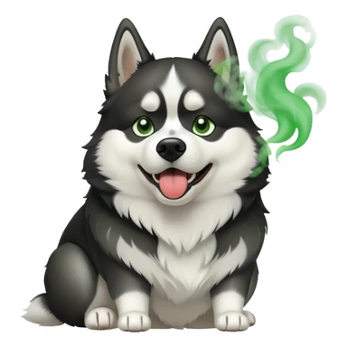 Black and white Husky dog farting green smoke sticker