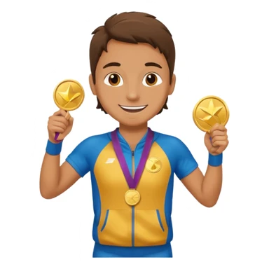 crea un emoji estilo whatsapp o emoji de iphone, de un corredor con cara casada pero feliz por su medalla sticker