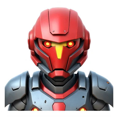 futuristic war robot portrait, head and shoulders only, aggressive design, sharp armor edges, glowing red eyes, battle-damaged helmet faceplate, heavy armor collar, intense dramatic lighting, sci-fi metal textures, 3D cartoon, mobile game icon style, clean background, no text, no watermark
 sticker