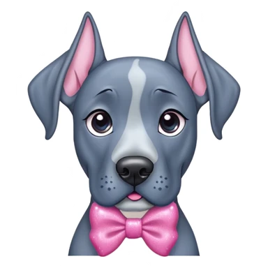 Blue Great Dane dog with a sparkly pink bow on one ear, cute cartoon style sticker