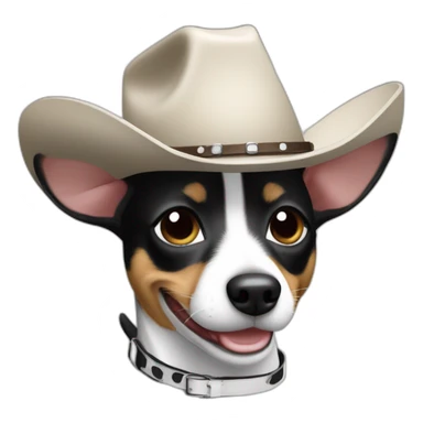 rat terrier wearing a cowboy hat smiling no brown (black and white) sticker