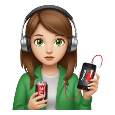 a girl with brown hair blonde ends green eyes phone in hand with diet coke and wearing headphones sticker
