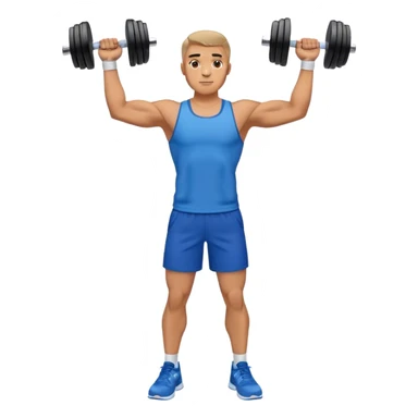 man with blue shorts doing side-lateral raise (T pose) with light dumbbells sticker
