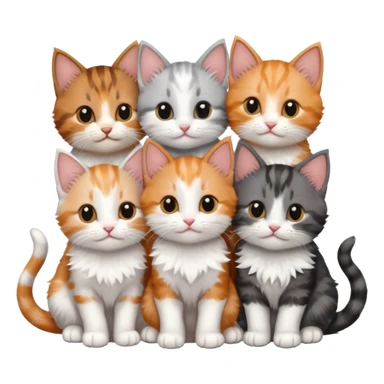 6 tiny kittens cuddling together all different colours, the first one is grey and white, the second is ginger and white and the third is brown tabby and white sticker